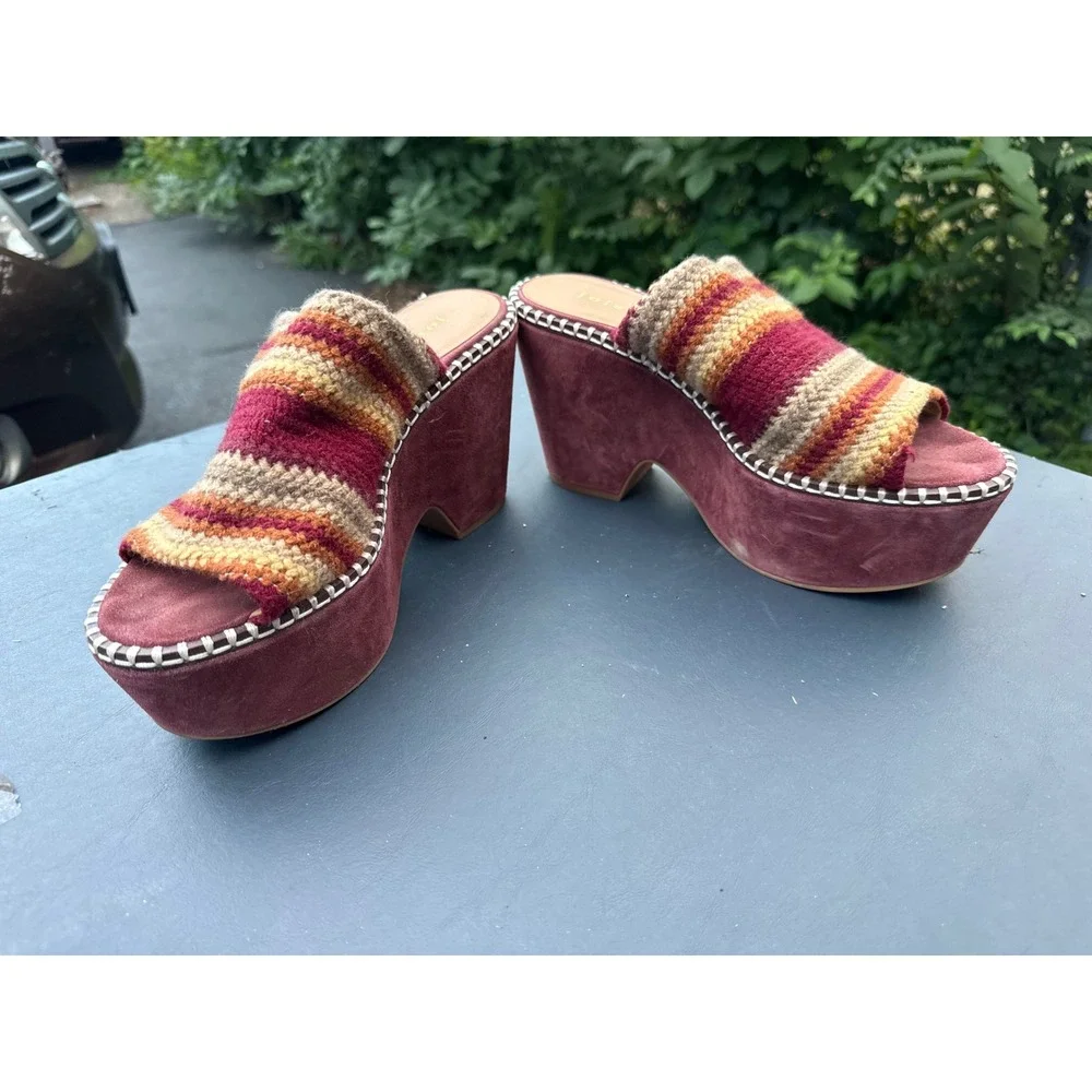 Joie Striped Knit Suede Platform Wedge Sandal Sz 8